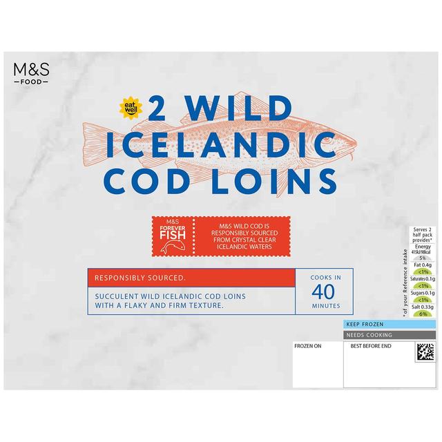 M & S 2 Wild Icelandic Cod Loins Frozen, 260g