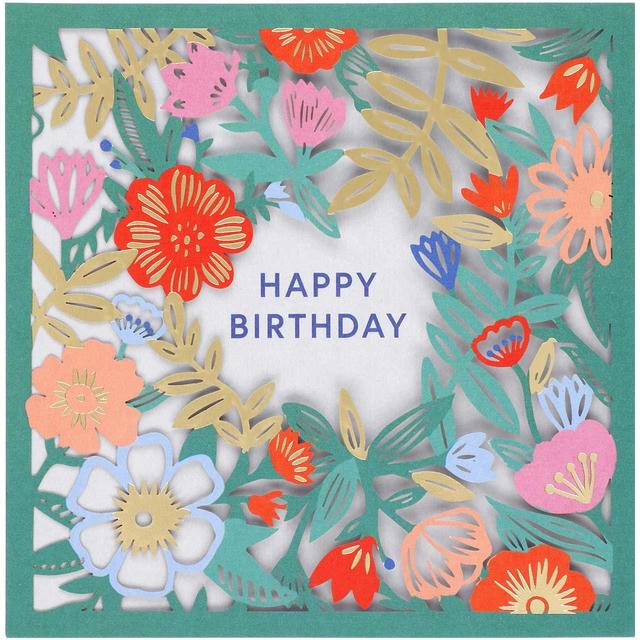 M & S Happy Birthday Floral Laser Cut Card