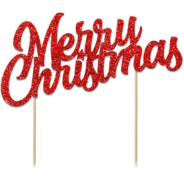 Creative Party Red Glitter Merry Christmas Cake Topper