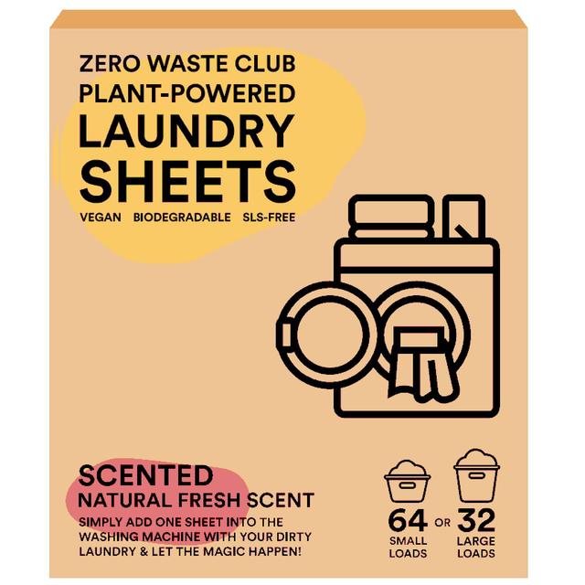 Zero Waste Club Detergent Sheets Plastic Free, Scented, 64 Per Pack