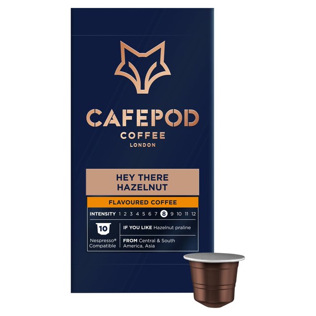 CafePod Hey There, Hazelnut Nespresso Compatible Aluminium Coffee Pods, 10 Per Pack
