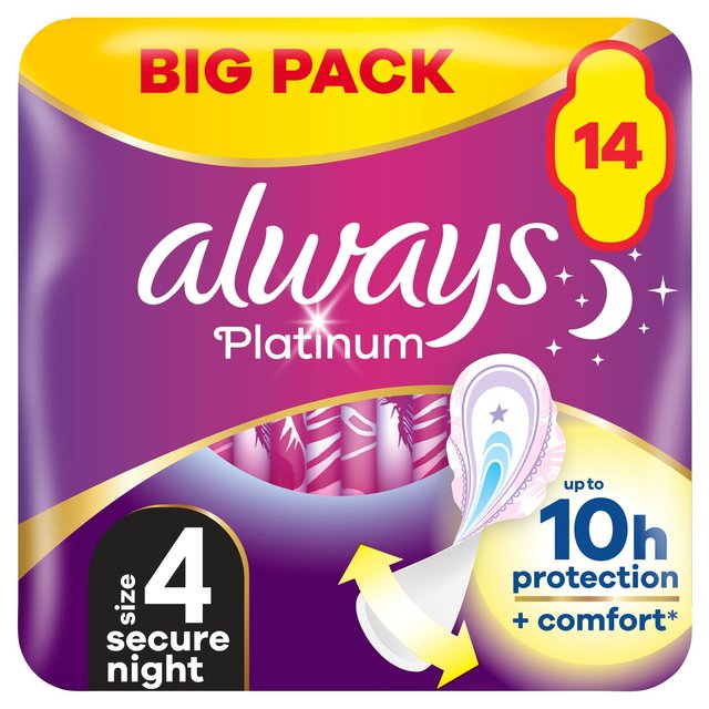 Always Platinum Secure Night Sanitary Towels Wings Size 4
