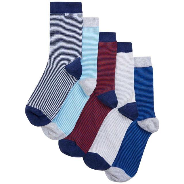 M & S Cotton Rich Striped Socks, Size 5 Pack, 8-12
