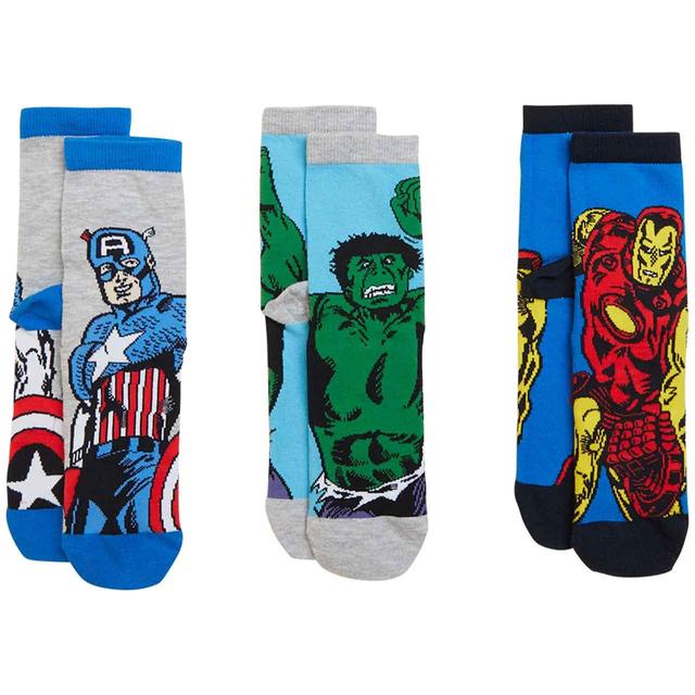 M & S 3 Pack Marvel Socks, Size 12-3 Multi