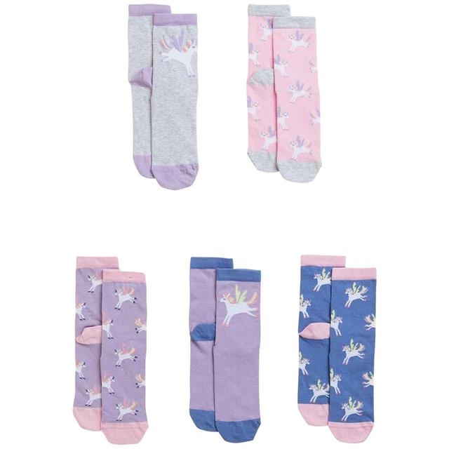 M & S 5 Pack Unicorn Socks, Size 12-3 Multi