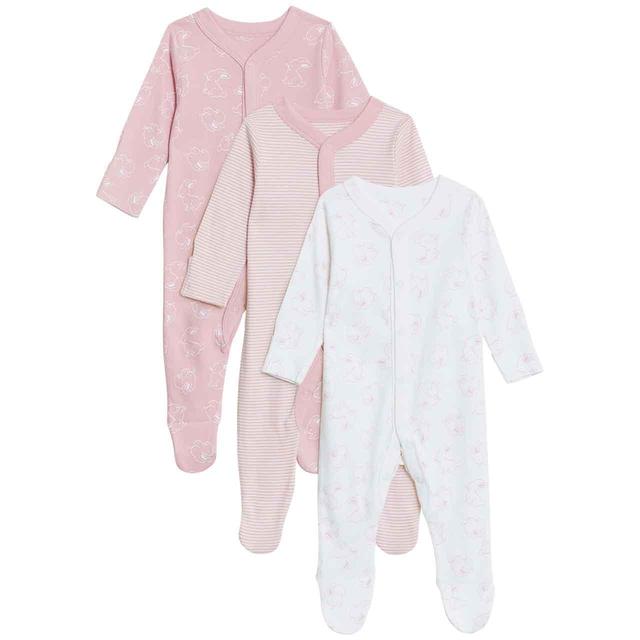M & S 3P Sleepsuits, NB, Pink Mix