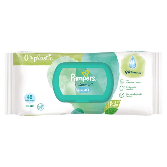 Pampers Harmonie Aqua Plastic Wipes Free, 48 Per Pack