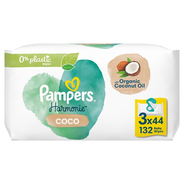 Pampers Harmonie Coco Plastic Free Wipes 3 Pack, 132 Per Pack