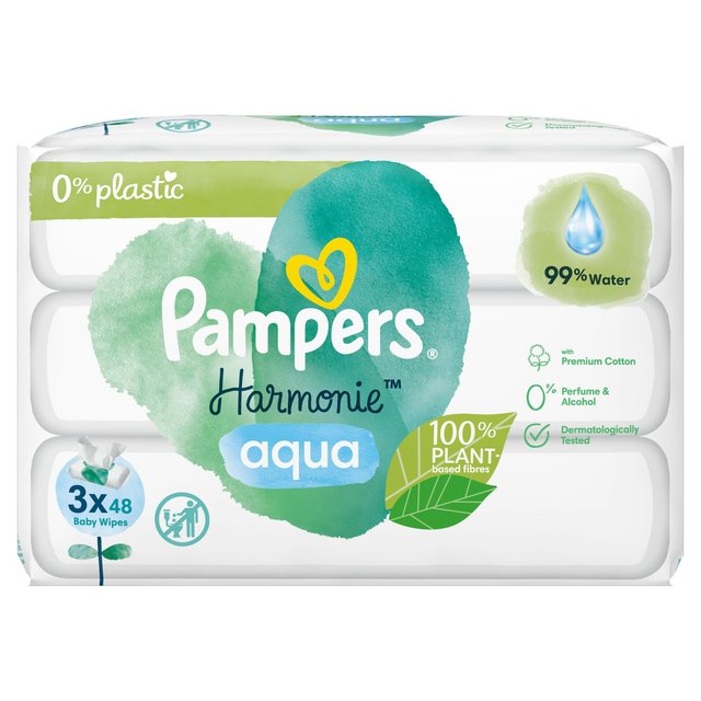 Pampers Harmonie Aqua Plastic Free Wipes, 144 Per Pack