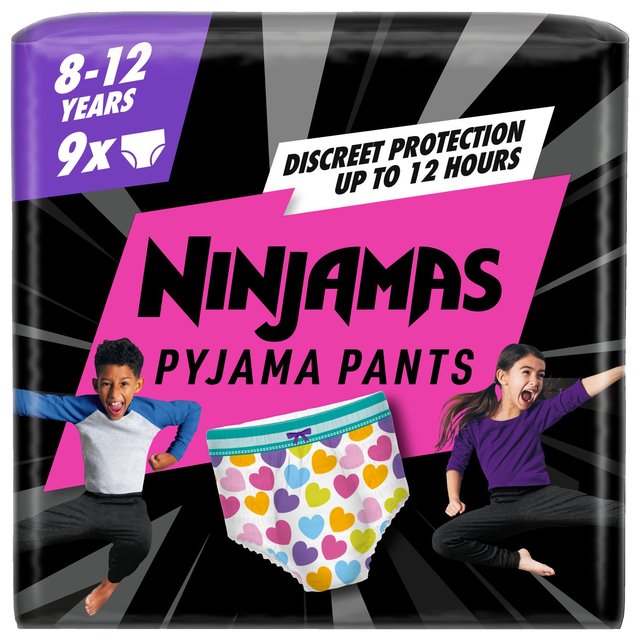 Pampers Ninjamas Pyjama Pants Girls, 9 Pyjama Pants, Size 8-12 Years, 27-43kg