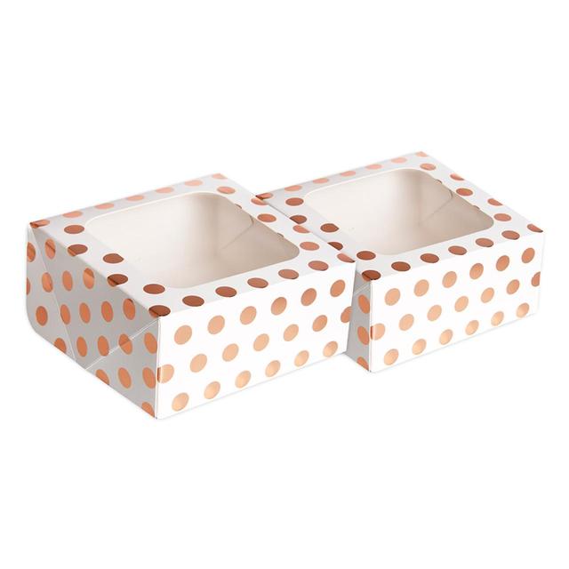 Anniversary House Rose Gold Polka Dot Square Treat Boxes With Window Foil, 2 Per Pack