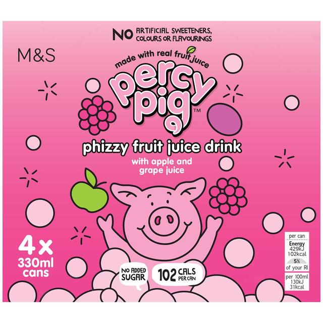M & S Percy Pig Phizzy Fruit Juice Drink, 4 x 330ml