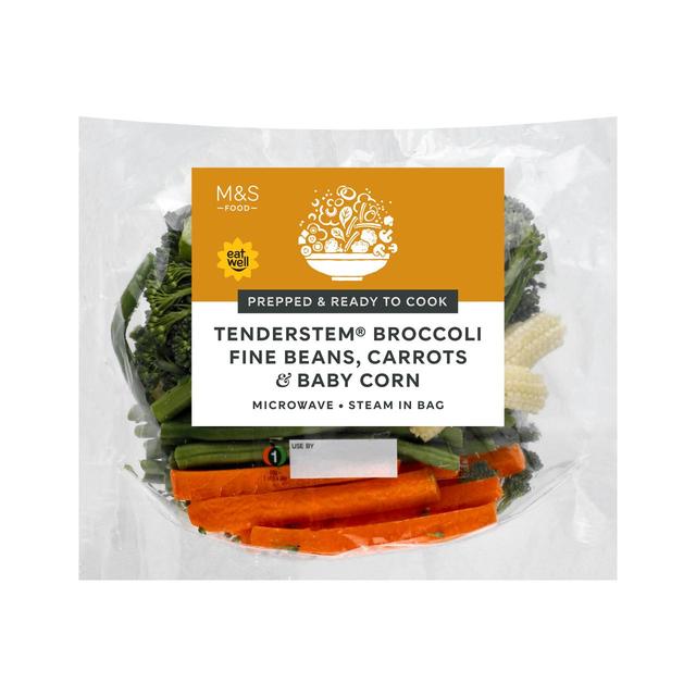 M & S Tenderstem Broccoli Fine Beans Carrots & Baby Corn, 400g