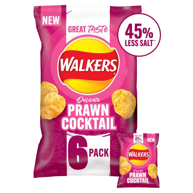 Walkers Less Salt Prawn Cocktail Multipack Crisps, 6 Per Pack