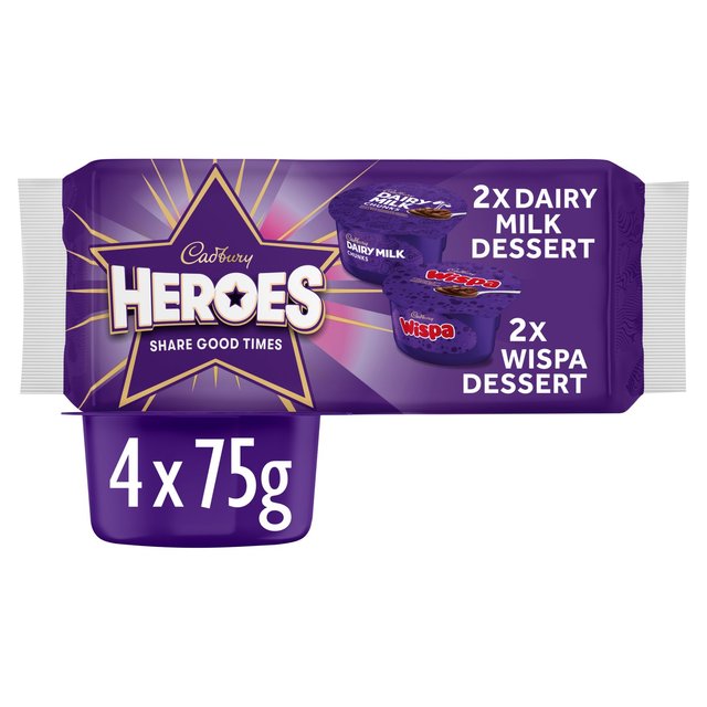 Cadbury Heroes Wispa, Dairy Milk & Buttons Chocolate Desserts, 4 x 75g