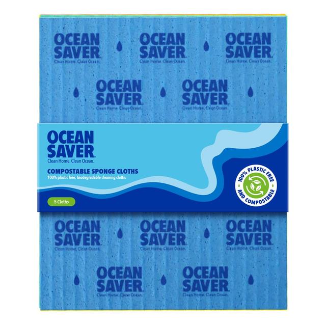 OceanSaver Compostable Cleaning Sponge Cloths, 5 Per Pack