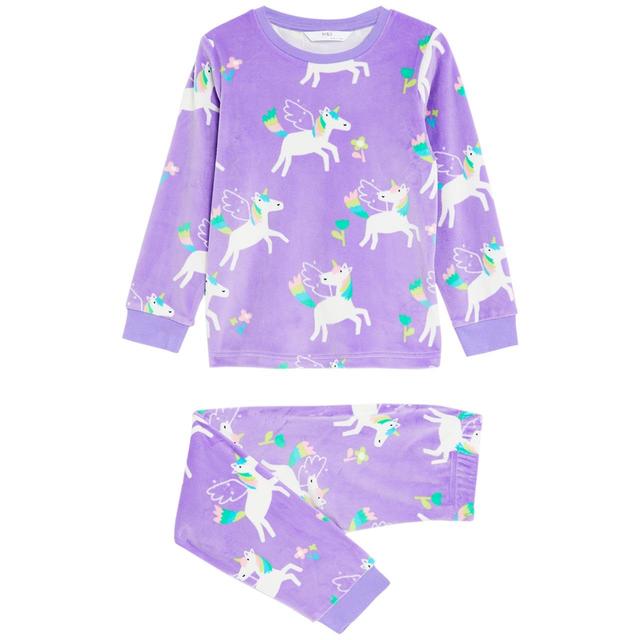 M & S Velour Unicorn Pyjamas, 1-1+Y, Purple, 1-1+ Years