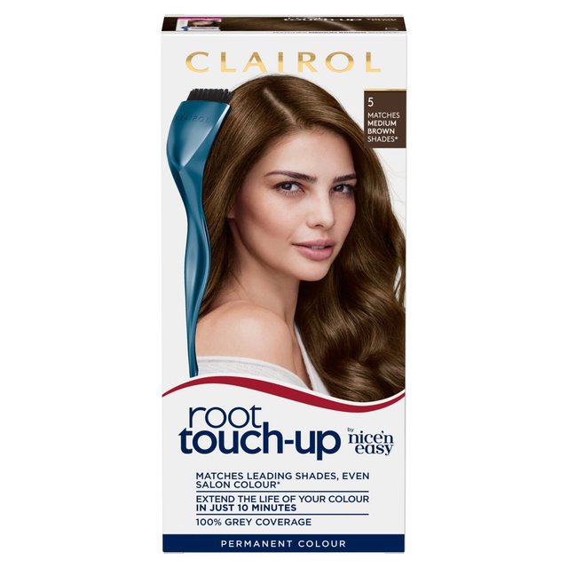 Nice N’ Easy Clairol Root Touch-Up Permanent Hair Dye 5 Medium Brown, Full Coverage