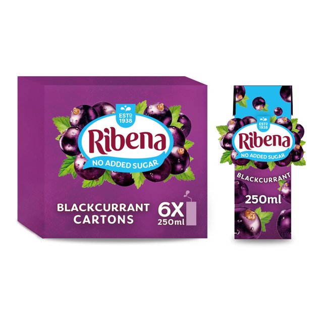 Ribena Blackcurrant No Added Sugar Juice Cartons, 6 x 250ml