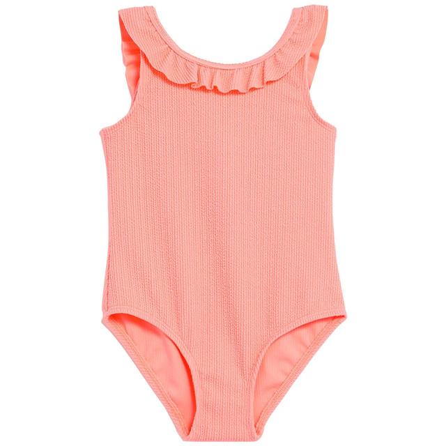 M&S Crinkle Frill Swimsuit, 6-7 Years, Coral | Ocado
