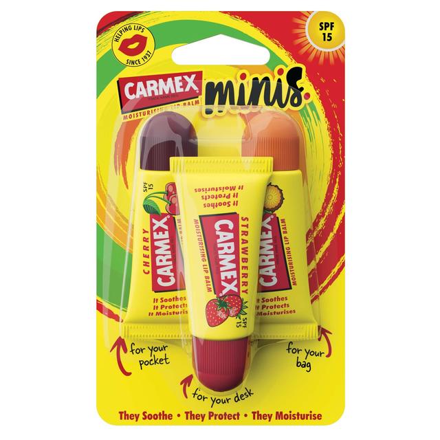 Carmex Mini Lip Balm 3 Pack SPF15, 3 x 5g