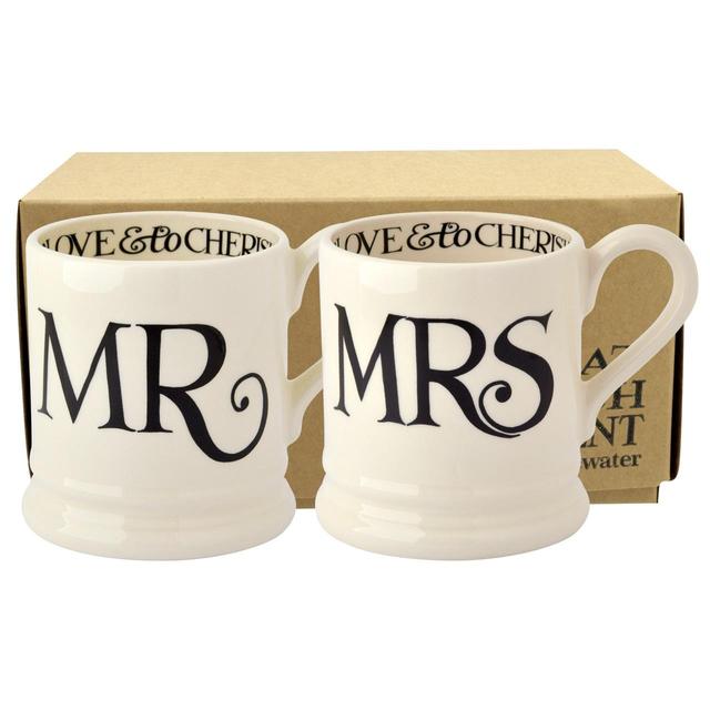 Emma Bridgewater Black Toast Mr & Mrs 1/2 Pint Mugs Boxed, 2 Per Pack