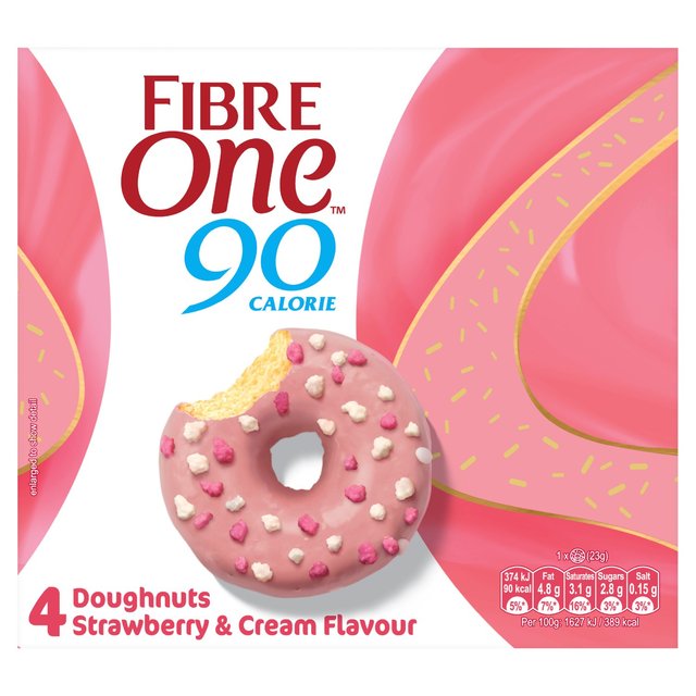 Fibre One 90 Calorie Doughnuts Strawberry Flavour, 4 x 23g