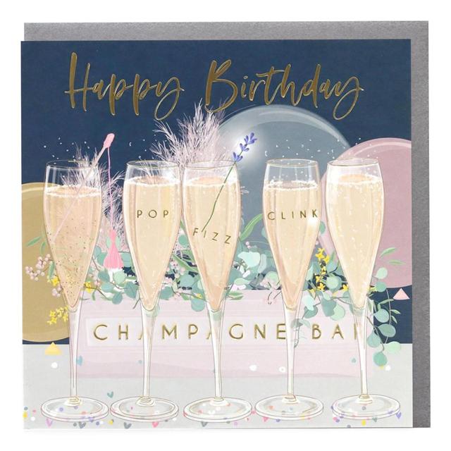 Belly Button Designs Champagne Bar Happy Birthday Card, 16.5x16.5cm
