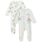 M&S Collection 2 Pack Pure Cotton Dinosaur Sleepsuits, Grey Mix, 0-3 Years