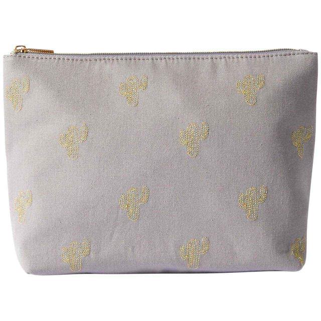 M & S Collection Embroidered Cactus Make-Up Bag, One Size, Lilac