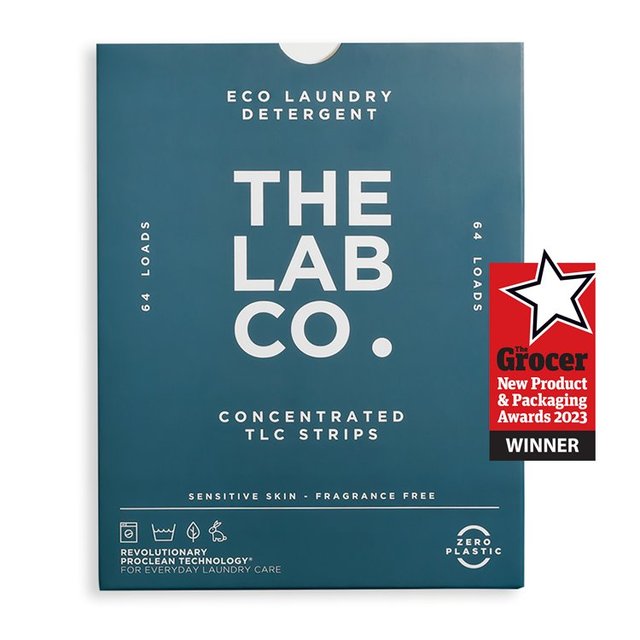 The Lab Co. Laundry Detergent Strips Non Bio Fragrance Free, 64 Per Pack