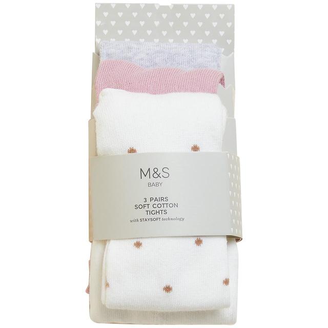 M & S Cotton Rich Tights, 12-18 Months, 3 Pack, Multi
