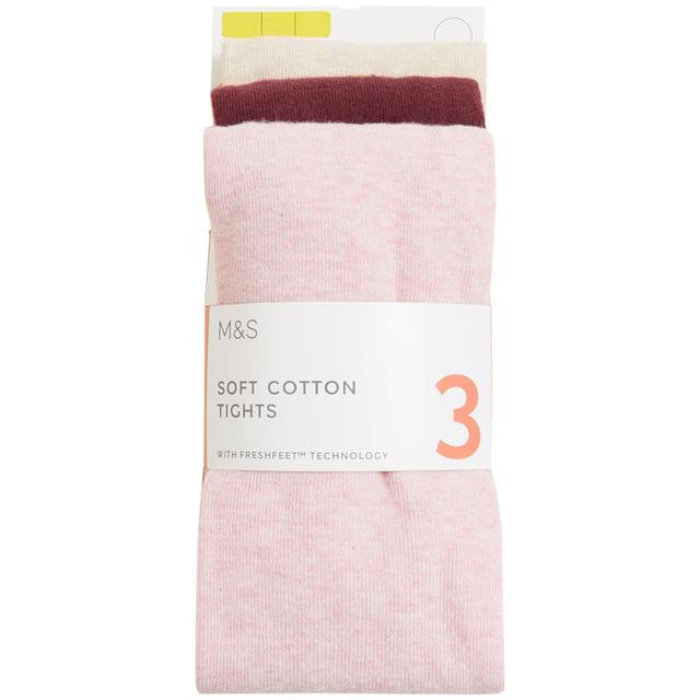 M & S Cotton Rich Tights, 11-12 Years, 3 Pack, Multi