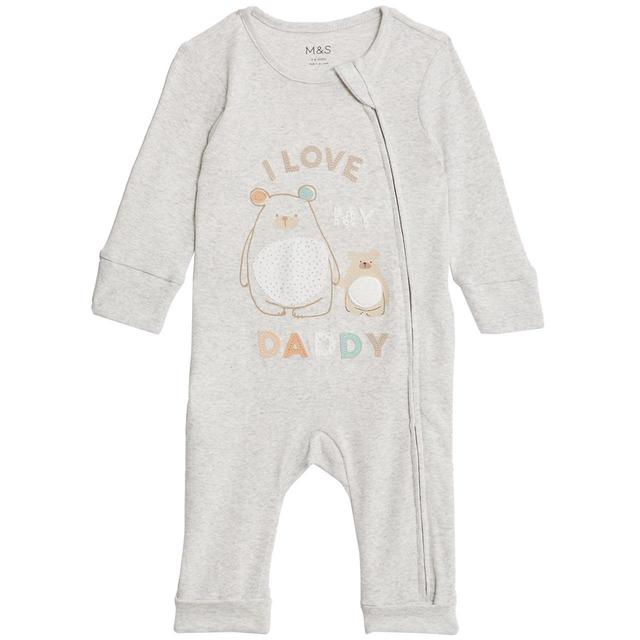 M & S Pure Cotton I Love Daddy Sleepsuit, 9-12 Months, Grey Marl
