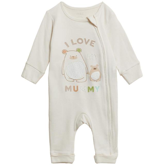 M & S Pure Cotton I Love Mummy Sleepsuit, 9-12 Months, Marmalade