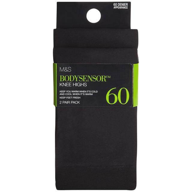 M & S Womens Collection 2pk 60 Denier Body Opaque Knee Highs, One Size, Black