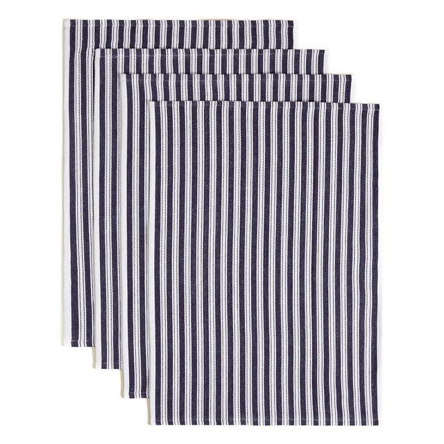 M & S Collection Set of 4 Cotton Rich Basket Weave Tea Towels, One Size, Blue