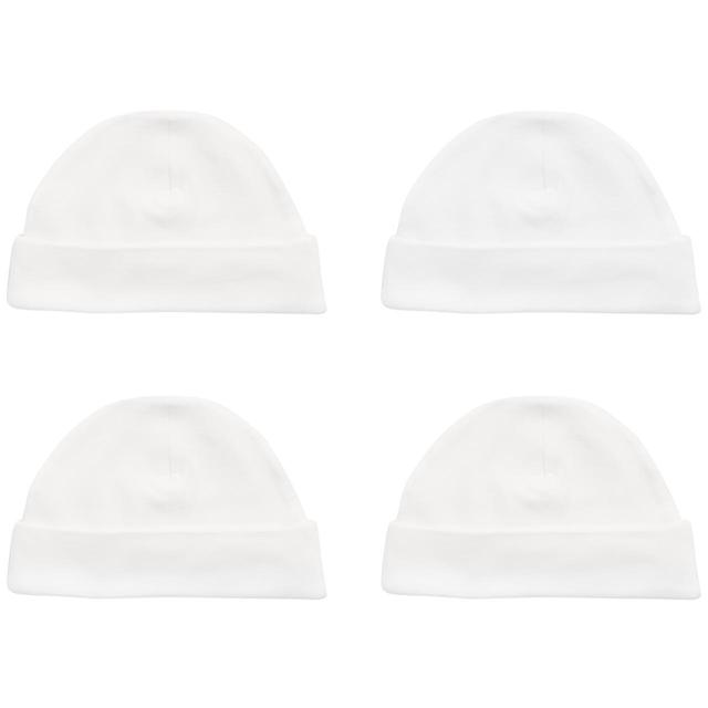 M & S Pure Cotton Hats, 4 Pack, 0-6 Months, White