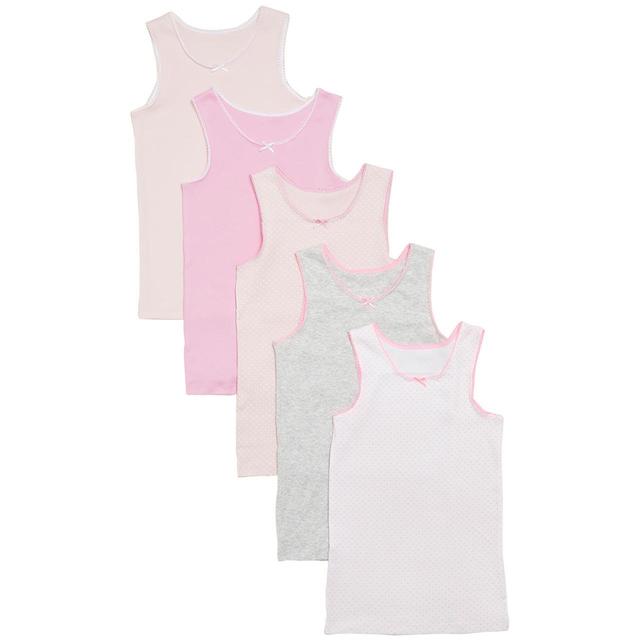M & S Cotton Spotted & Plain Vests 5 Pack, 6-7 Years, Pink Mix