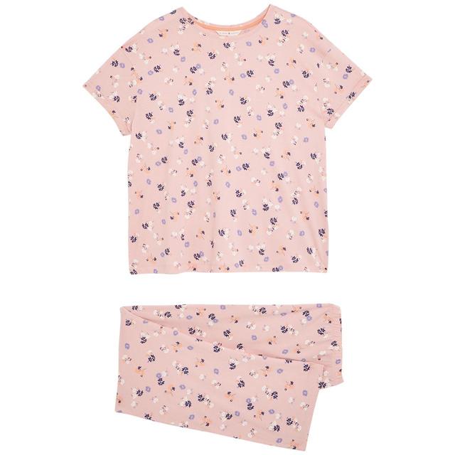 M & S Cotton Floral Flatpack Pyjamas, Size Size M, Pink Mix