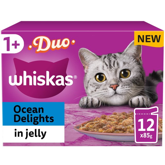 Mars Petcare Whiskas 1+ Adult Wet Cat Food Pouches Ocean Delight in Jelly, 12 x 85g