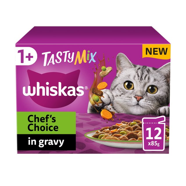 Mars Petcare Whiskas 1+ Cat Pouches Tasty Chef mix With Veg in Gravy, 12 x 85g