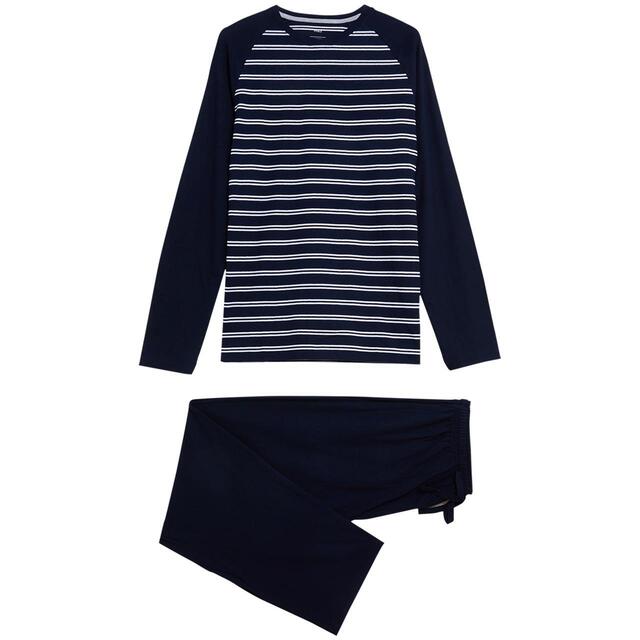 M S Men s Pure Cotton Striped Pyjama Set Navy Mix Ocado