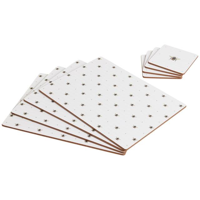 M & S Collection Set of 4 Bee Print Placemats & 4 Coasters, 8 Per Pack