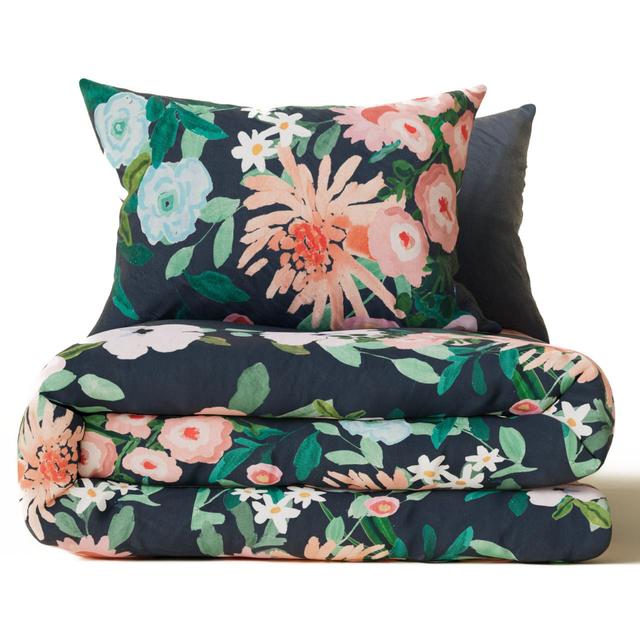 M & S Expressive Floral Placement Bedset, Double, Teal Mix