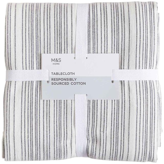 M & S White and Black Pure Cotton Striped Tablecloth, 1SIZE