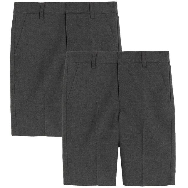 M & S Boys Slim Leg School Shorts, 2 Pack, 9-10 Years, Grey