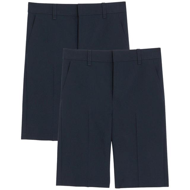 M & S Boys Slim Leg School Shorts, 2 Pack, 9-10 Years, Navy