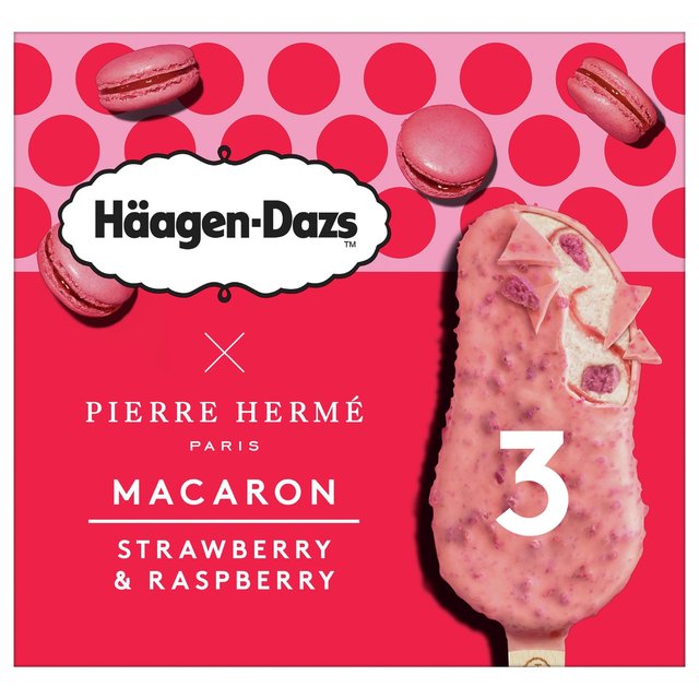 Häagen-Dazs Macaron Strawberry & Raspberry Ice Cream Bars, 3 x 80ml