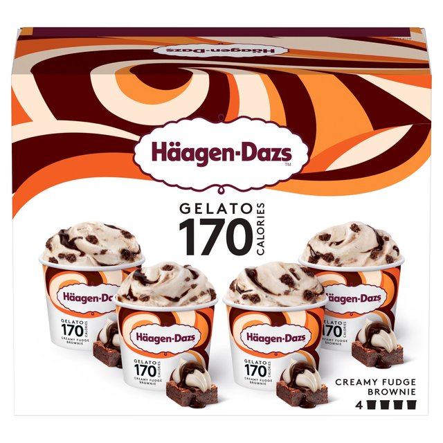 Hagen-Dazs Gelato Creamy Fudge Brownie Mini Cups Ice Cream, 4 x 95ml